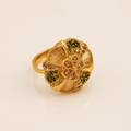 Antique Gold-Toned Floral Statement Ring with Enamel &amp; Crystal Accents