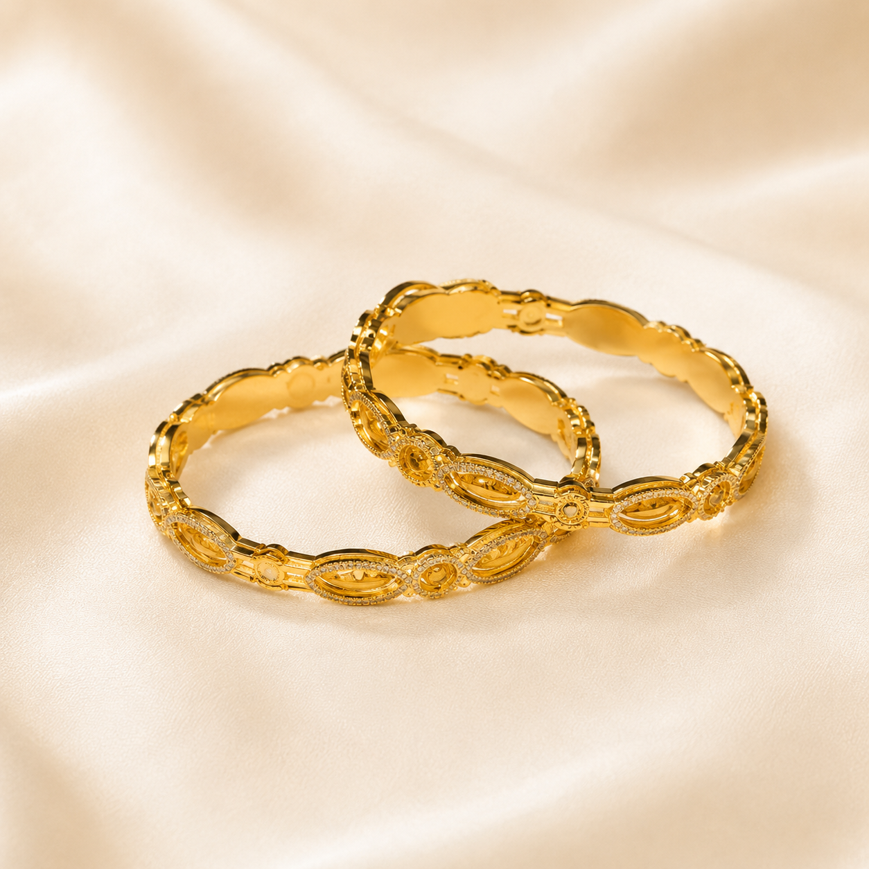 Sophisticated Marquise Cut-Out Stone Embedded Bangle Set