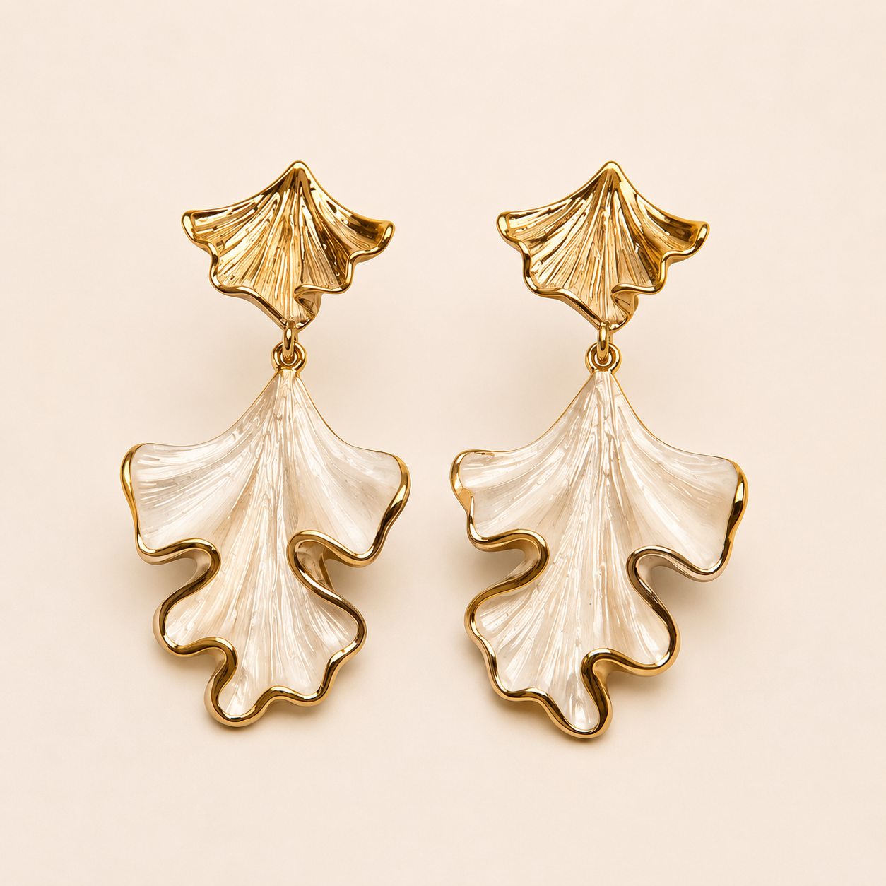 Aurora Leaf Pearl Gold Drop Earrings