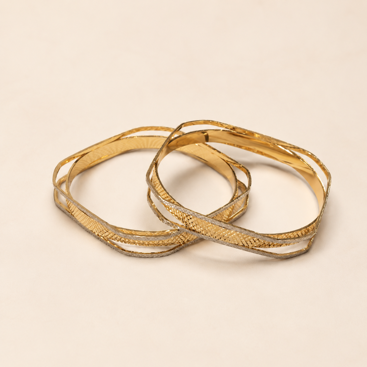 Contemporary Two-Tone Diamond-Cut Geometric Bangles (Set of 2)