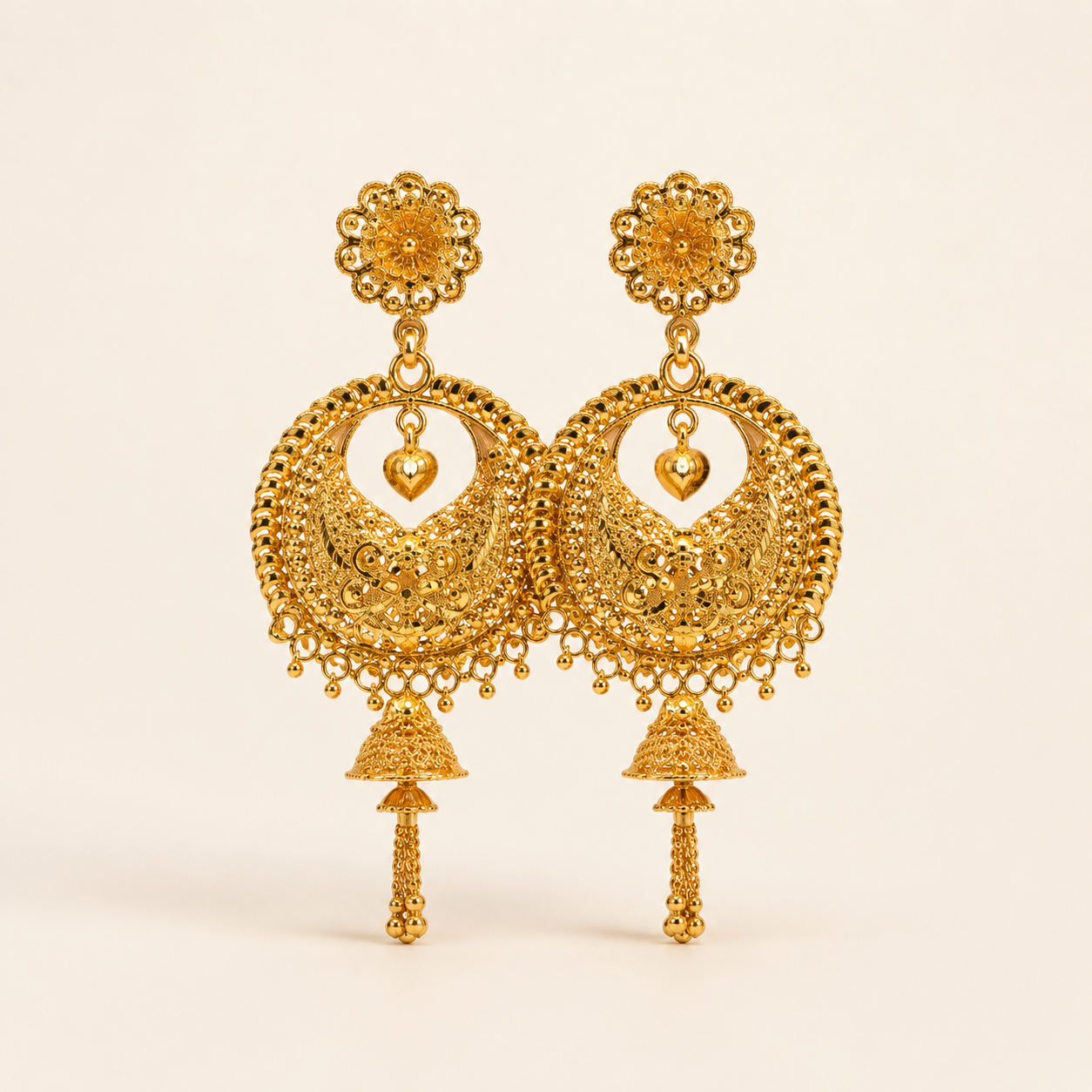 Traditional Filigree Chandbali Jhumka Earrings for Women