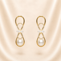 Contemporary High-Polish Gold Infinity Loop Earrings with Pave Crystals &amp; Statement Pearls