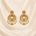 Traditional Antique Gold-Toned Chandbali Earrings with Ruby, Emerald &amp; Pearl Accents