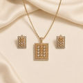 Luxury Gold-Toned Geometric Pave Crystal Pendant &amp; Earrings Set