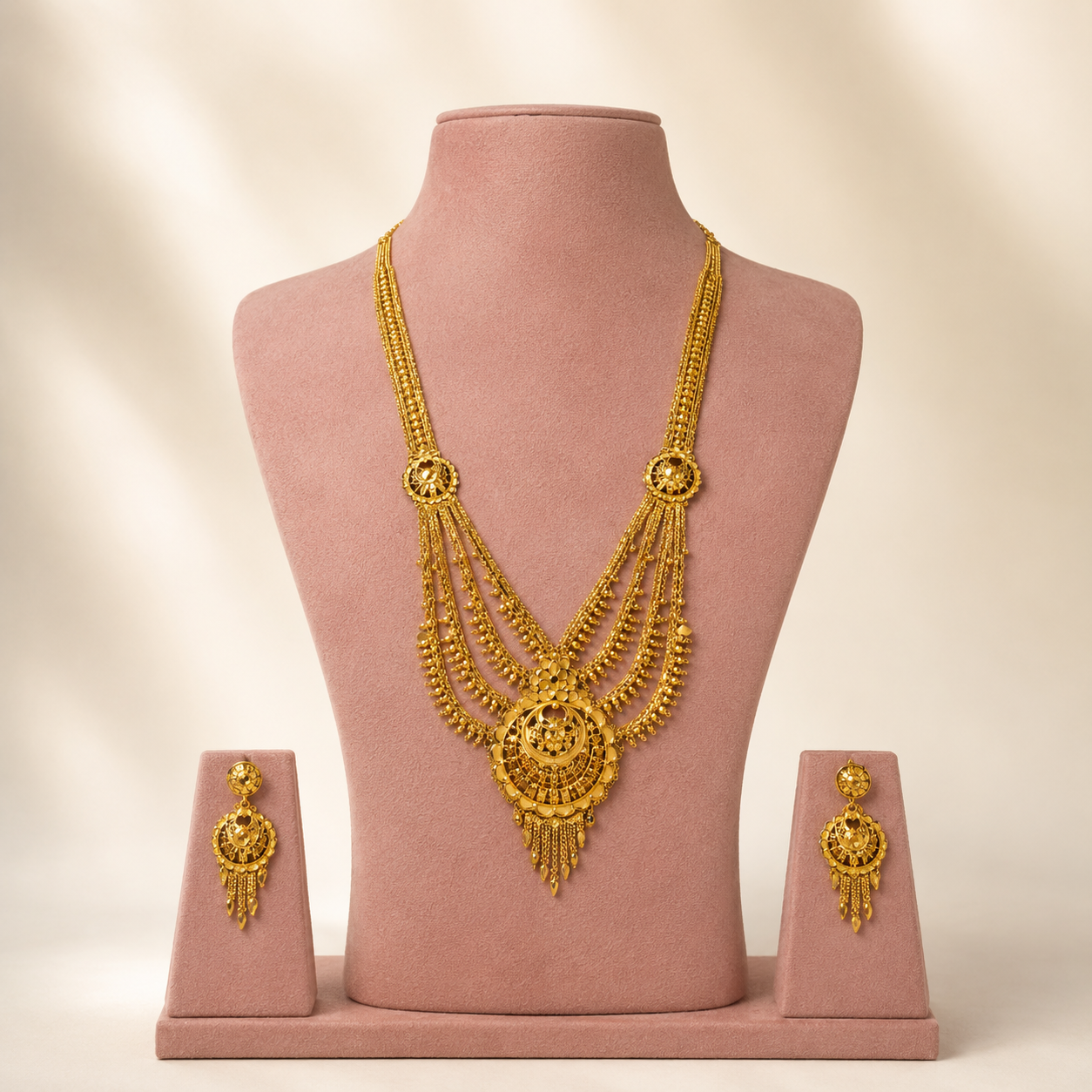 Elegant Multi-Layered Heritage Long Necklace &amp; Drop Earring Set